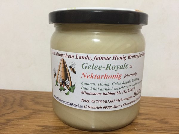 Gelee Royale in Bienen Honig Nektar extra feincrem 500g Glas