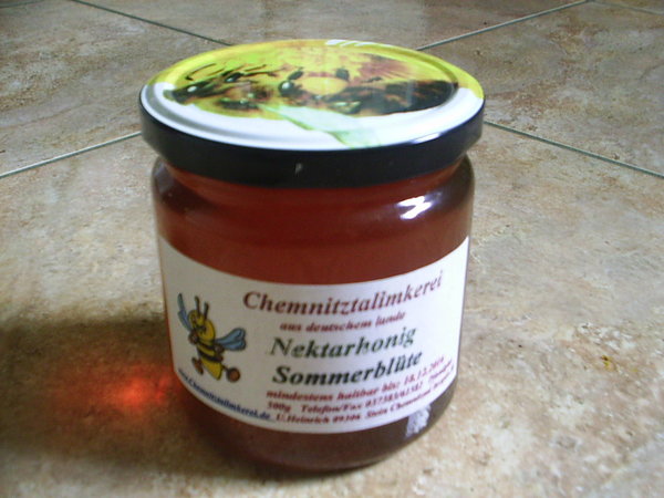 Sommerblüte Bienen Honig Nektar flüssig 500g Glas von Chemnitztalimkerei